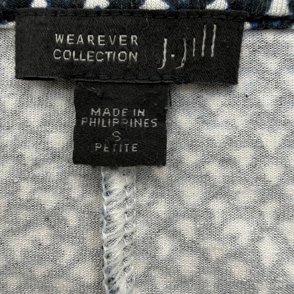 J.Jill Wearever Womens S Small Petite V-Neck Blouse Top Blue Black Geometric - Picture 4 of 8